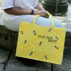 Save Our Bees Jute Shopping Bag