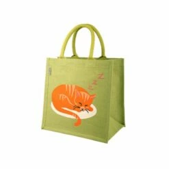 Sleeping Cat Jute Shopping Bag